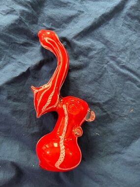 Hand-Blown Red Glass Bubbler - Decorative piece
